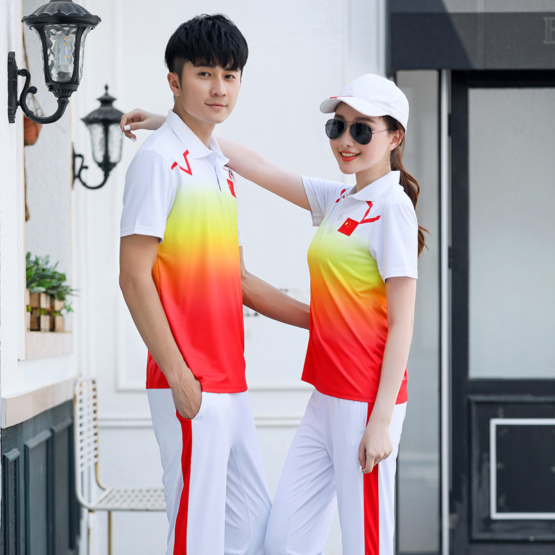 运动情侣套装短袖夏季中国队出场服比赛团体服长裤两件套国家队服