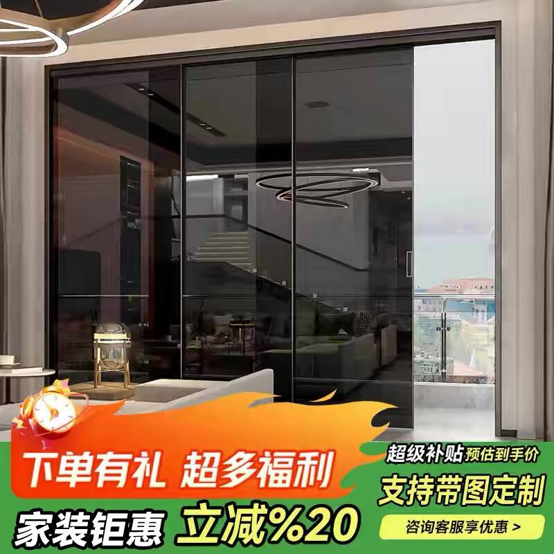 三联动厨房拉门无地轨拉门折叠门化妆室拉门地滑轨移门锁扣