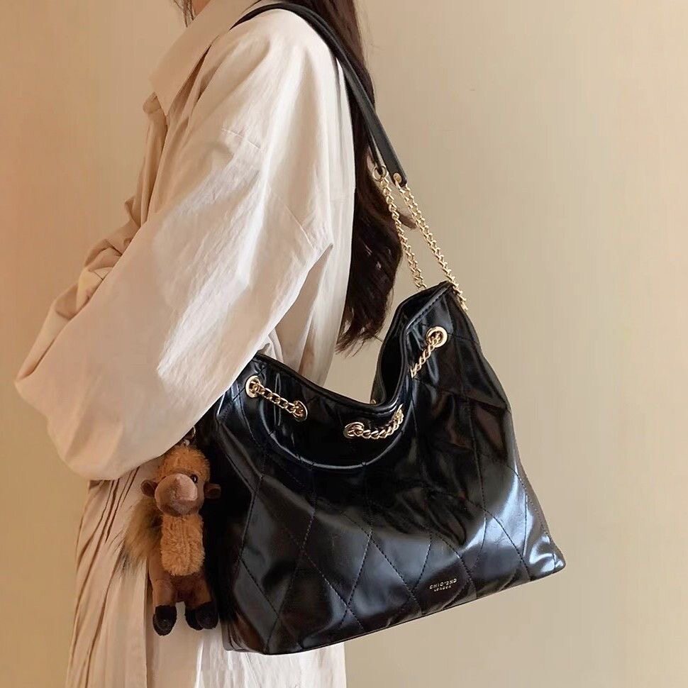 柏林新梦大容量托特包包女简约百搭通勤包高级菱格链条单肩腋下包