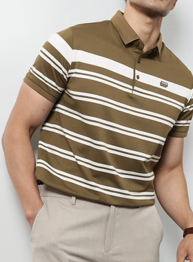 NO LOGO条纹翻领POLO衫男款短袖夏季修身百搭商务休闲抗菌T恤上衣