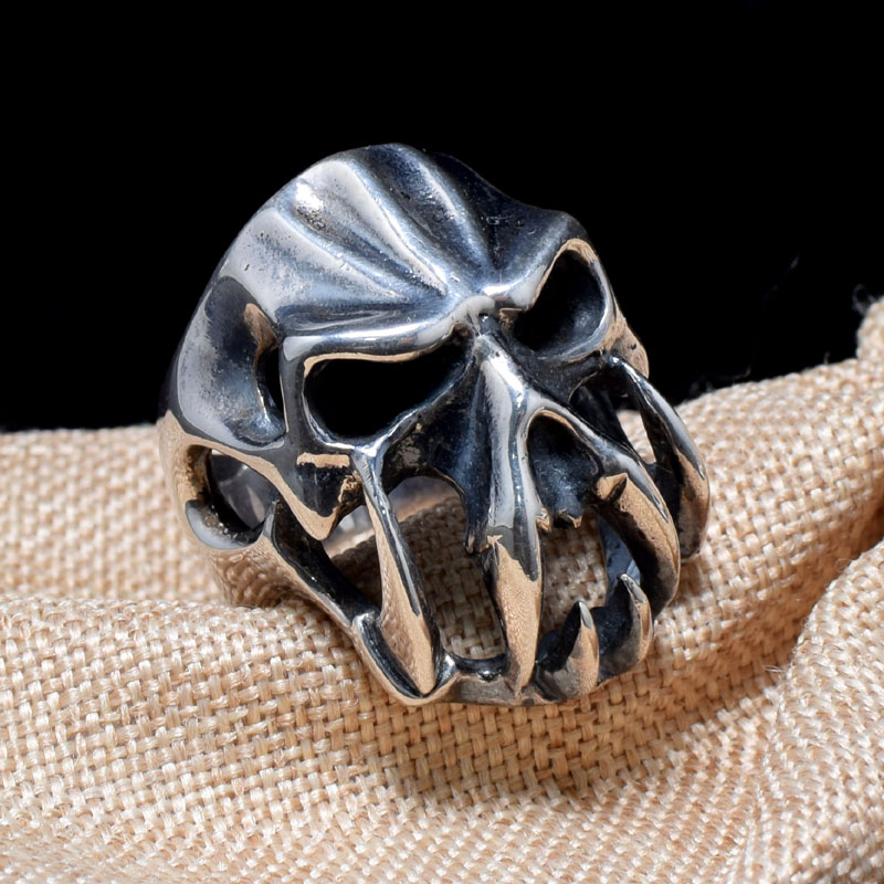 金刚骷髅头银戒指闭口食指戒