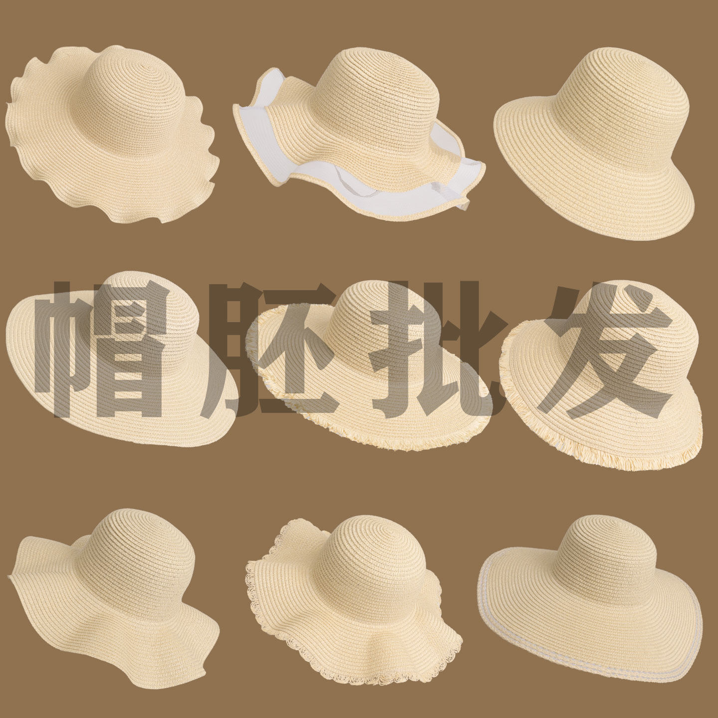 多款式手工草帽胚批发可DIY涂鸦绘画防晒遮阳大檐帽景区摆摊货源