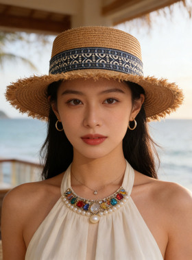 波西米亚民族风平沿草帽女夏防晒