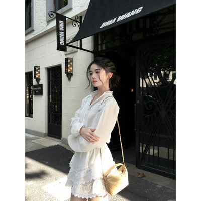 GYOKUU【曼城春天】白色定做刺绣花边拼接衬衫/半身裙