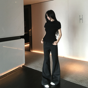 直筒微喇长裤 GYOKUU 黑色低腰厚款