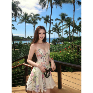 GYOKUU「hawaii」2026ss 粉紫色印花吊带连衣裙