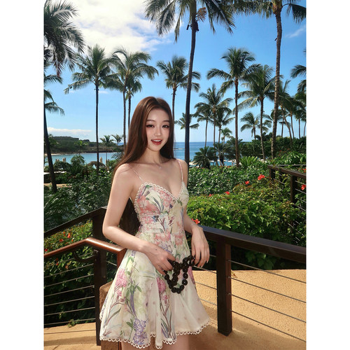 GYOKUU「hawaii」2026ss 粉紫色印花吊带连衣裙
