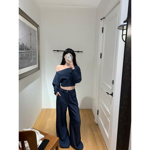 藏青色半露肩显瘦套装 2025aw 松弛天菜 GYOKUU