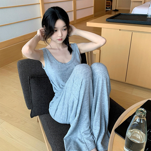 GYOKUU 好肤感 灰色弹力针织收腰连体阔腿裤
