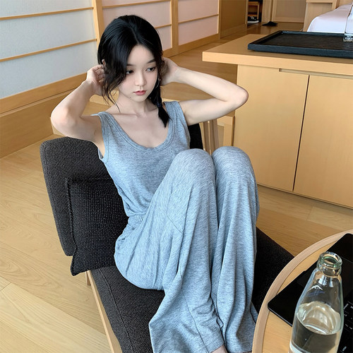 GYOKUU 好肤感 灰色弹力针织收腰连体阔腿裤
