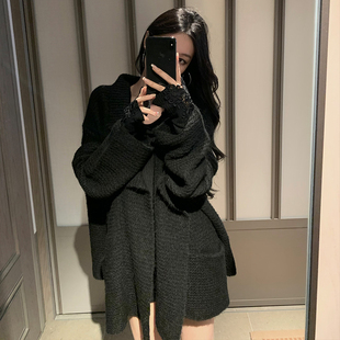 GYOKUU 黑色马海毛薄款松弛感针织毛衣开衫外套