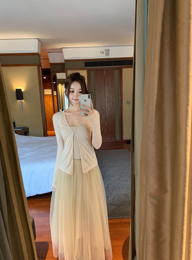 GYOKUU 【小蝴蝶】2026ss 奶杏色一粒扣薄款羊毛针织开衫