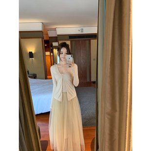 GYOKUU 【小蝴蝶】2026ss 奶杏色一粒扣薄款羊毛针织开衫