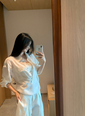 GYOKUU 白色莱赛尔天丝亚麻套头衬衫