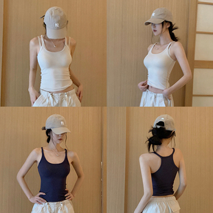 百搭款 GYOKUU 黑色 灰蓝色 针织面料紧身内搭外穿吊带背心女 杏色