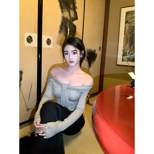 GYOKUU 燕麦色一字肩系带针织上衣 2025ss