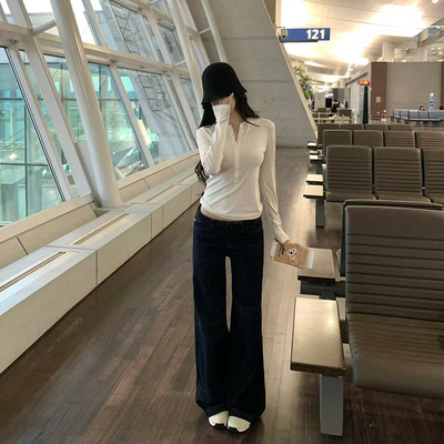 GYOKUU 深蓝色直筒牛仔长裤2025