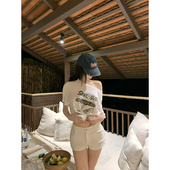 短裤 GYOKUU 白色百搭弹力修身