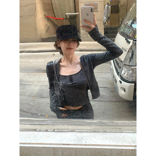 开衫 jennie 吊带 长裤 GYOKUU 黑灰条纹休闲套装 2026ss