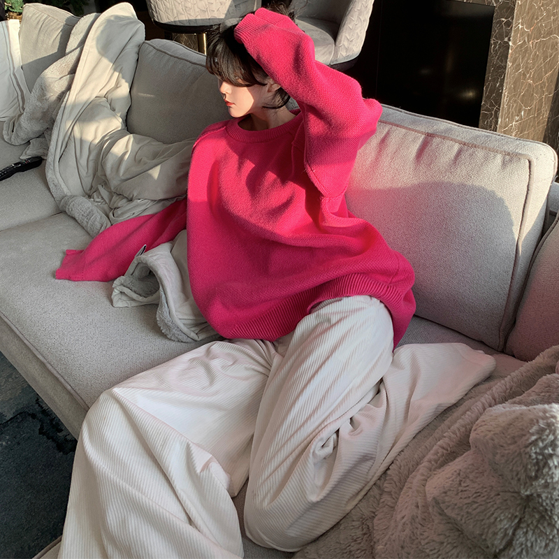 【5折】外翻毛边无性别覆盆子粉oversize毛衣女秋冬新款