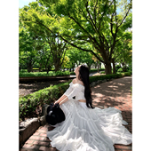 GYOKUU 大裙摆高开叉半身裙 花边一字肩短上衣 美神降临 7分袖