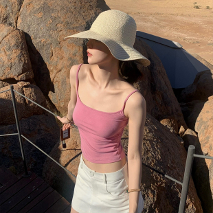 黑色 杏 3色百搭弹力针织吊带背心 粉 GYOKUU