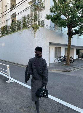 GYOKUU【优雅Lady】2025aw 深灰色毛呢压褶半身裙