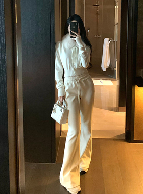 GYOKUU 奶白/黑色 2色微喇中低腰休闲运动长裤