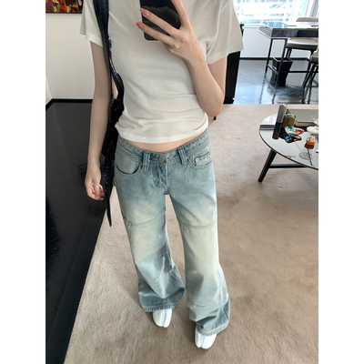 GYOKUU【挚爱牛仔】2025ss 水洗做旧复古蓝直筒阔腿牛仔长裤