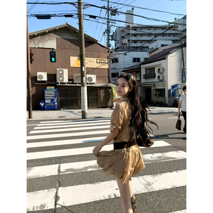 连衣裙 GYOKUU 诺丁山假日 荷叶边半袖 含腰带