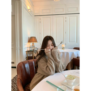 山羊绒绵羊毛混纺拉毛V领毛衣 2026ss GYOKUU 绒兔可可