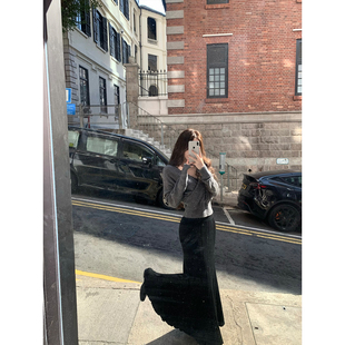 黑色超弹毛针织半身裙鱼尾裙 2026ss GYOKUU 画廊女孩