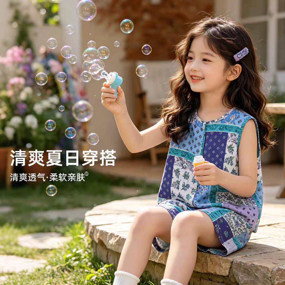 儿童棉绸睡衣套装背心短裤家居服
