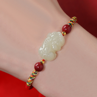 和田玉招财貔貅手链女玉石情侣小貔貅手串转运编织黑绳红绳手绳男