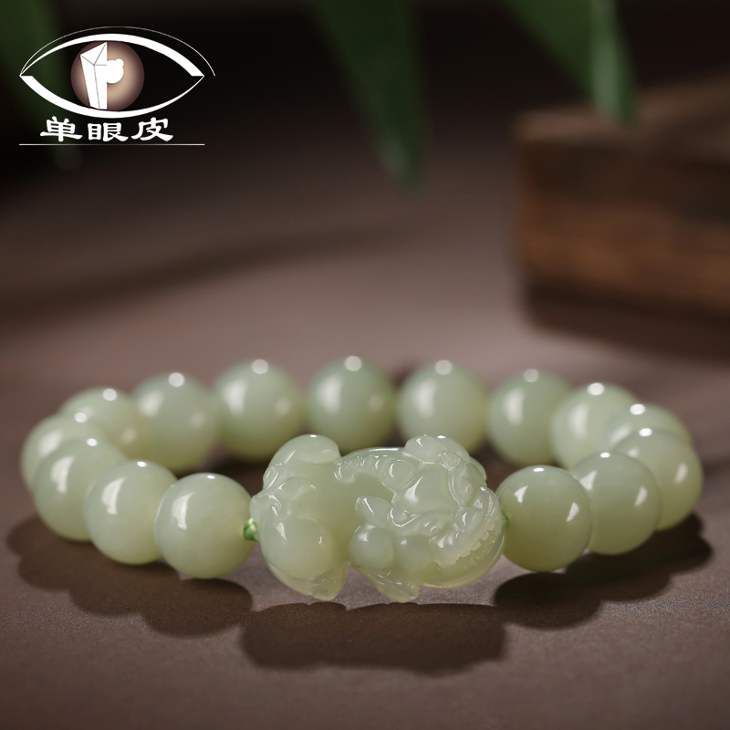 男女和田玉霸王貔貅手链生日礼物