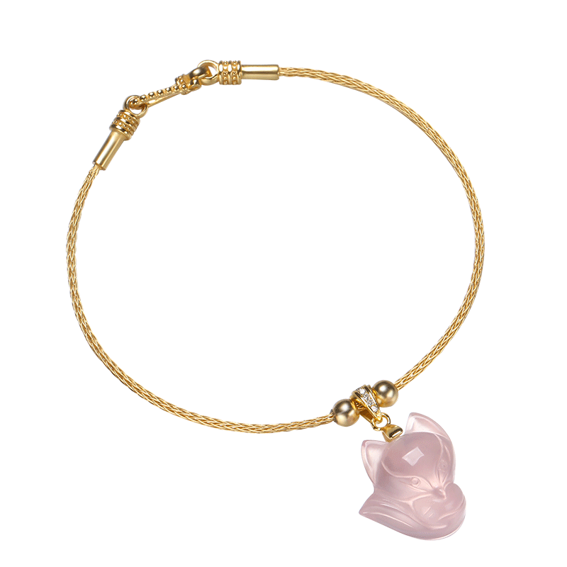 粉水晶纯银镀金狐仙送女友手饰品