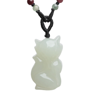 天然和田玉小狐狸吊坠白玉石925纯银项链女玉佩项坠礼物饰品水晶