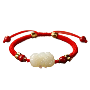 招财天然貔貅玉石手链女和田玉手串情侣黑绳红绳皮丘手绳编织男