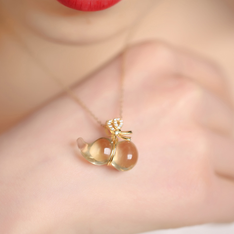 黄水晶葫芦925银锁骨项链