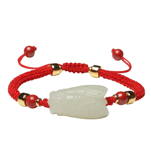 和田玉知了手链一鸣惊人白玉蝉男女款手串玉石红绳编织黑手绳情侣