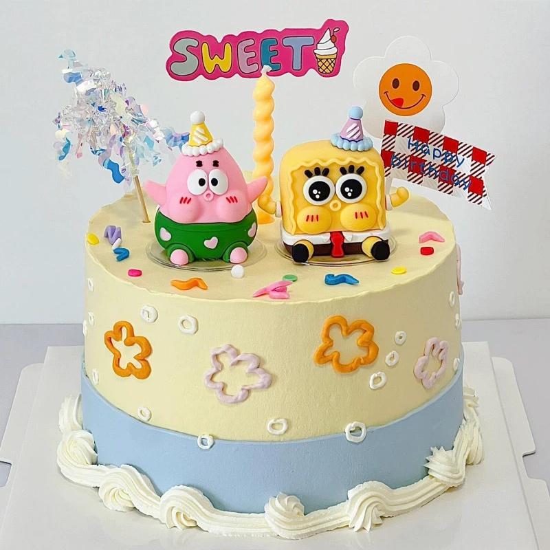 海绵宝宝派大星蛋糕ins风插牌