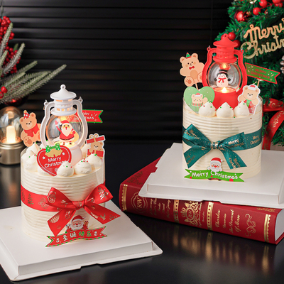 圣诞节手提小油灯蛋糕装饰摆件