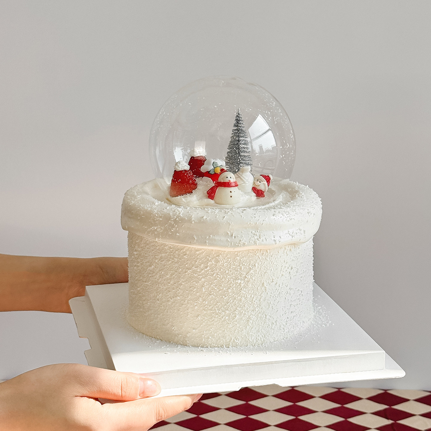 2026圣诞节网红蛋糕装饰摆件玻璃罩水晶球圣诞雪松树围巾雪人插件