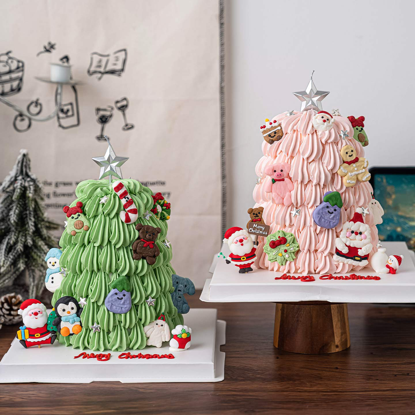 圣诞树造型蛋糕装饰五角星蜡烛