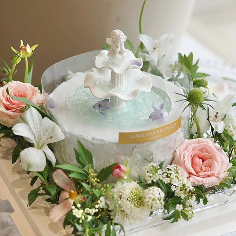 许愿池天使生日蛋糕装饰喷水池图片