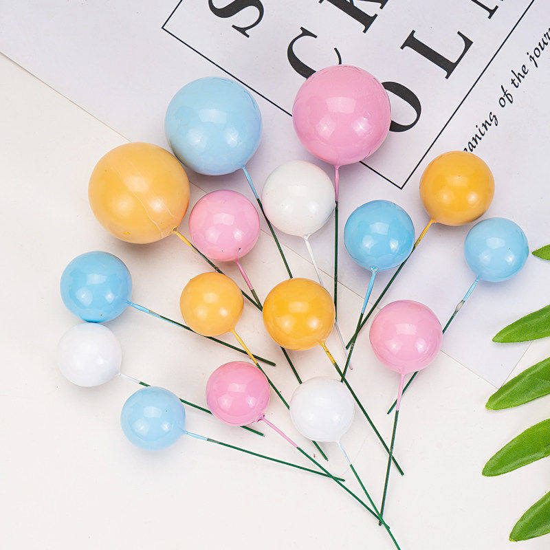 10枚网红款彩色球金色球粉色蓝色白色球蛋糕装饰插件烘焙插牌摆件