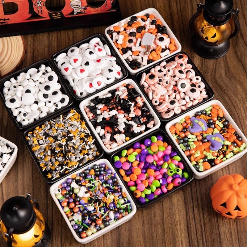 万圣节蛋糕装饰糖搞怪眼睛菜刀巫师帽糖偶狂欢夜节日甜品点缀糖珠