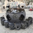 石雕石桌石凳天然青石家用庭院桌子凳子镂空圆形福字石头休闲茶桌