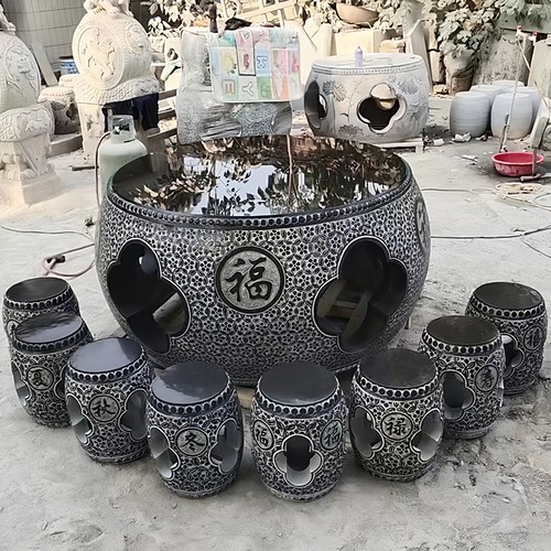 石雕仿古镂空福字桌子庭院摆件