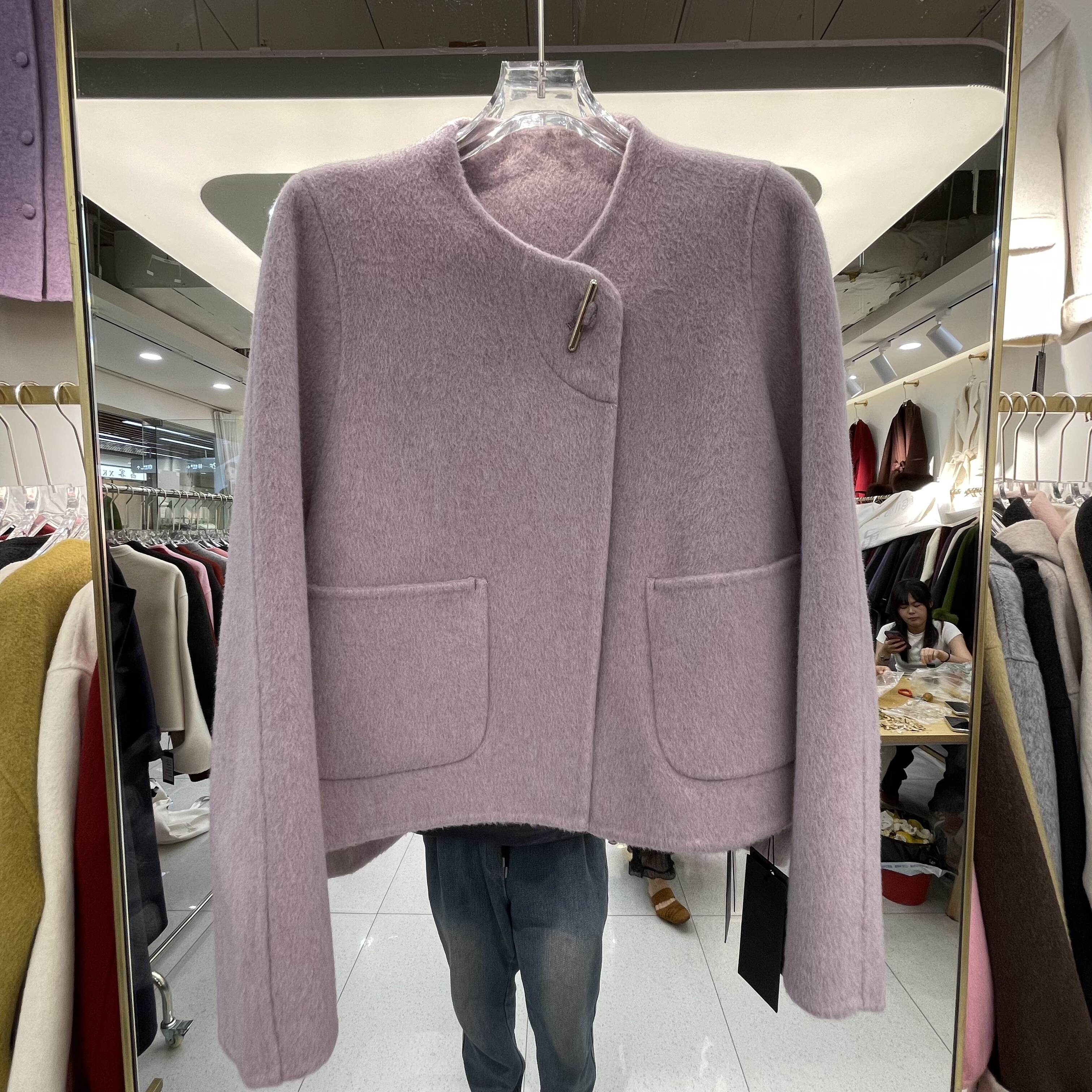 紫色羊毛呢外套2025秋冬新款双面羊绒大衣短款圆领宽松小个子外套